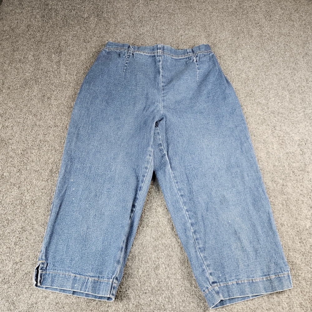 St Johns Bay Womens 10P Blue Denim Capri Pants Elastic Waist Cropped Wide Leg